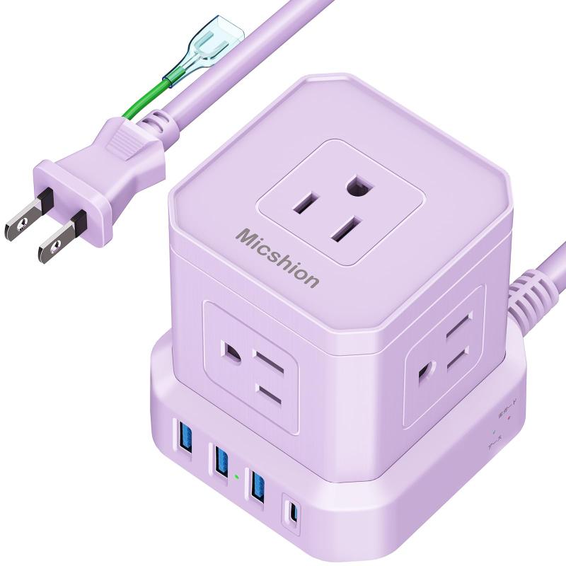 キューブ型電源タップ Type-C付 延長コード 2m コンセントusb付き 雷ガード 5個AC口 3個USB-Aポート 1個USB-C