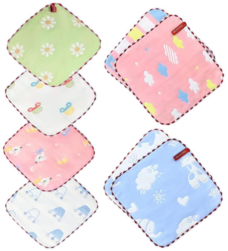 Maternity Foods - KKigugol ガーゼハンカチ 子供ガーゼタオル 保育園【6枚セット 6層ガーゼ 綿100％ サイズ25*25cm 紐付き】ベビー口拭き 手拭き 赤ちゃんタオル おしぼり 出産祝い ミニハンカチ 女の子