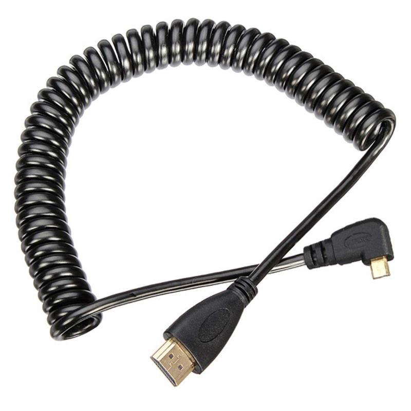 chenyang ストレッチスプリング マイクロHDMI - HDMI オス HDTVケーブル 携帯電話&amp;タブレット&amp;カメラ用 左右角度 90度ストレート ブラック (左角度、ブラック)