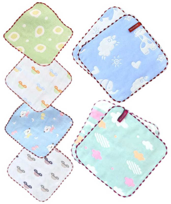 KKigugol ガーゼハンカチ 子供ガーゼタオル 保育園【6枚セット 6層ガーゼ 綿100％ サイズ25*25cm 紐付き】ベビー口拭き 手拭き 赤ちゃんタオル おしぼり 出産祝い ミニハンカチ 男の子