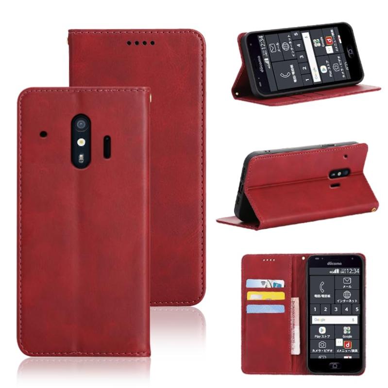 Rakuten - 適用 らくらくスマートフォン me F-01L / F-42A ケース 手帳型 カバー PUレザー カード収納 財布型 耐衝撃 ケース マグネット スタンド機能付き 5色 (レッド)