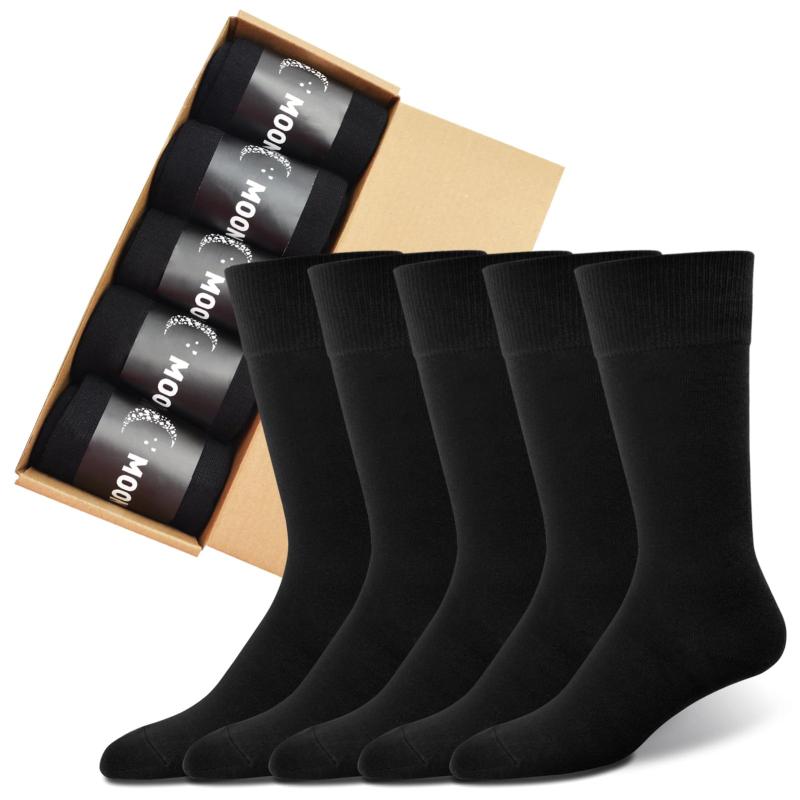 [MOON QUAKE] 靴下メンズ ビジネスソックス コーマ綿 吸湿速乾 柔らかい 蒸れない紳士靴下 破れにくい クルー丈ソックス 座って肌見えない ビジネスマン用靴下 オールシーズン 5足セット ブ