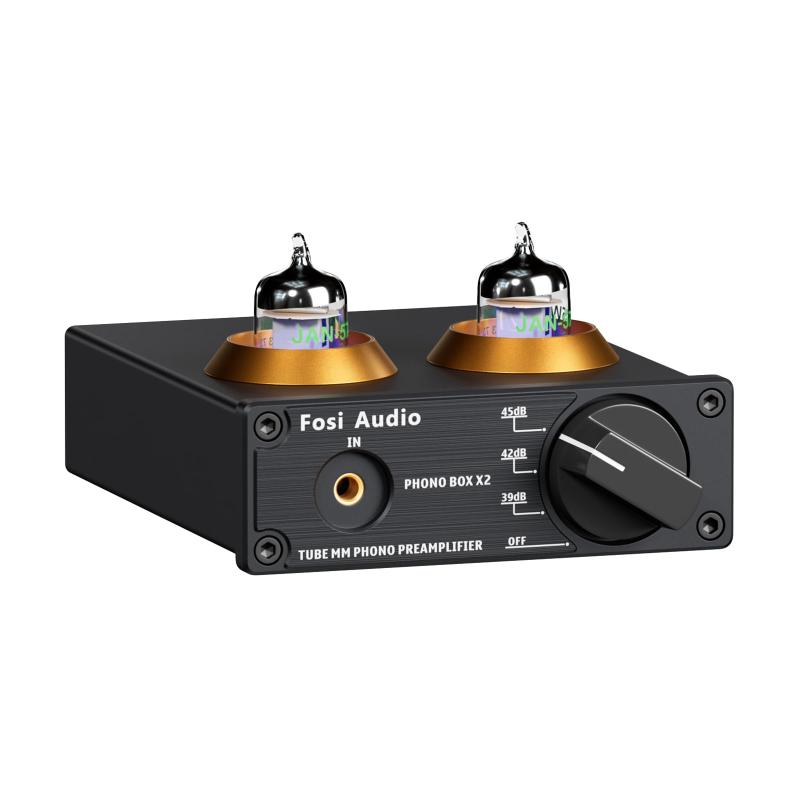 Fosi Audio BOX X2 プリアンプ MM ターンテーブル 6J1真空管 フォノプリアンプ ゲイン ギア付き ミニ ステレオ オーディオ Hi-Fi プリアンプ レコード プレーヤー用 DC 12V 電源付き