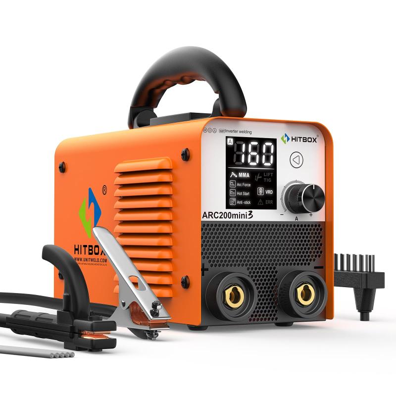 HITBOX 溶接機 100V 120A アーク溶接機 ARC200MINI3 MMA・LIFT TIG対応 1台2役 100v溶接機 初心者向け 家庭用 小型 軽量 ミニポータブル DIY 車 バイク整備 家具修理 日本語取扱説明書付 オレンジ＆ブラッ
