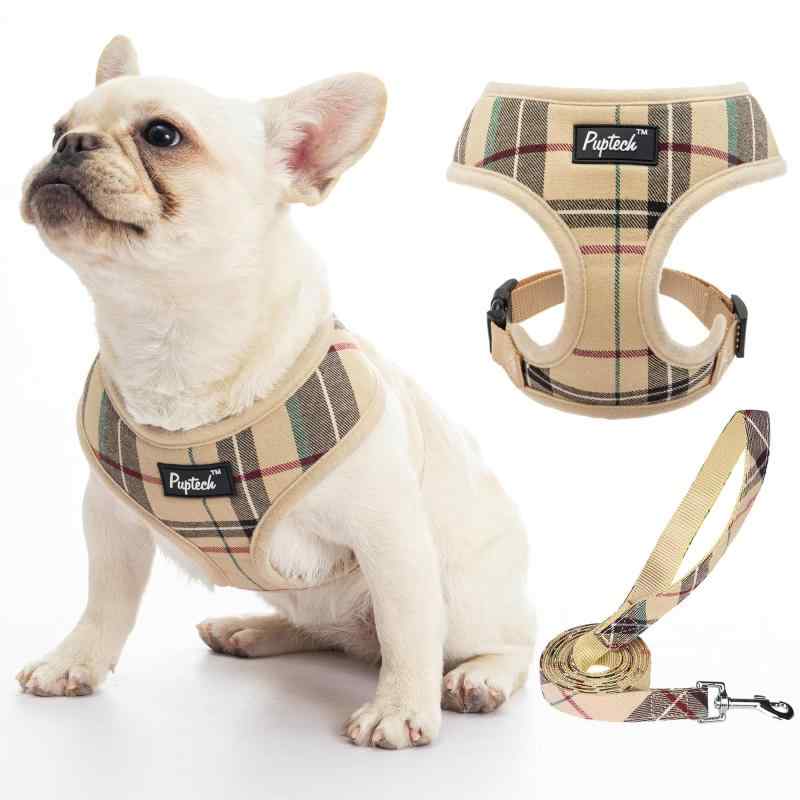 PUPTECK 犬 ハーネス リード セット 犬用 胴輪 はーねす 調節可能 着脱簡単 軽量 メッシュ 通気性 快適 ソフト 反射材付き 引っ張り防止 抜けない 喉に優しい 耐久性 散歩 安全 しつけ用 老犬介