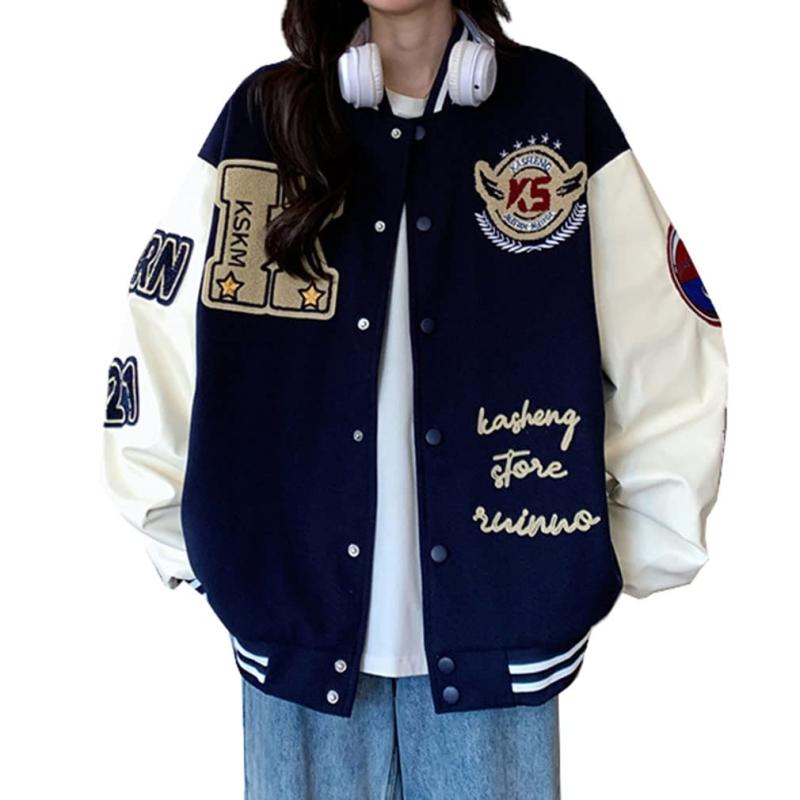 [BARYPORY] スタジャン ジャケット レディーズ メンズ パッチワーク ストリート おしゃれ スタジアムジャンパー ジャンパー アウター オーバーアウトドア 大きいサイズカジュアル ヒップホッ