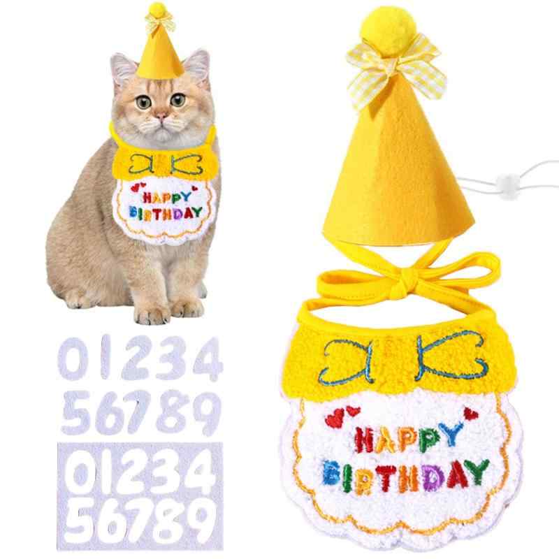 犬 誕生日帽子 バンダナ よだれかけ 2個セット happy birthday 唾液タオル 飾り付け ペット用品 可愛い 猫用 飾り 柔らかく お散歩 食事用 取り付け簡単 おしゃれ 犬 誕生日グッズ 小型犬 (A-イエ
