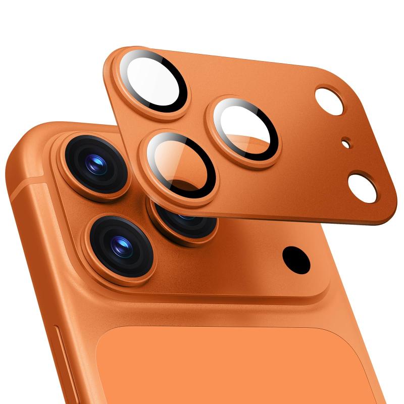 Rakuten - Slopow iPhone 17 Pro Max 用 カメラ保護フィルム アルミ合金＆9H強化ガラス 全面保護 高透過率 露出オーバー防止 フラッシュ干渉なし 指紋防止 超薄設計 簡単装着 1枚組 オレンジ