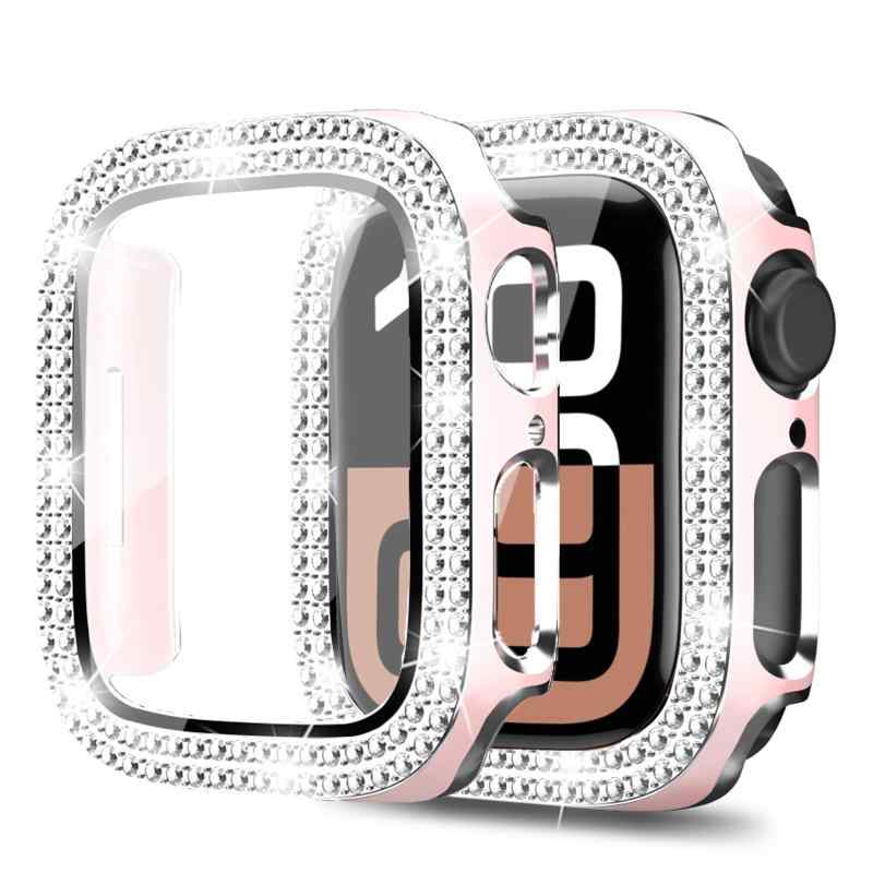 YAODLE Apple Watch ケース アップルウォッチ カバー Series 9/8/7 45mm 対応 PC素材 グリッターApple Watch保護ケース デザイン 全面保護 防塵 キズ防止 軽量(45mm，ピンク＋シルバーエッジ)