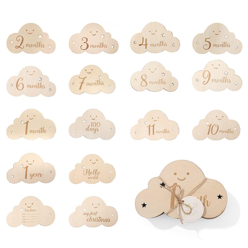 サムコス 雲形 ウッド 8枚セット 月齢カード 収納袋付き 写真道具 ニューボーンフォト 月齢フォト ベビーマンスリーカッド 記念日フォ..