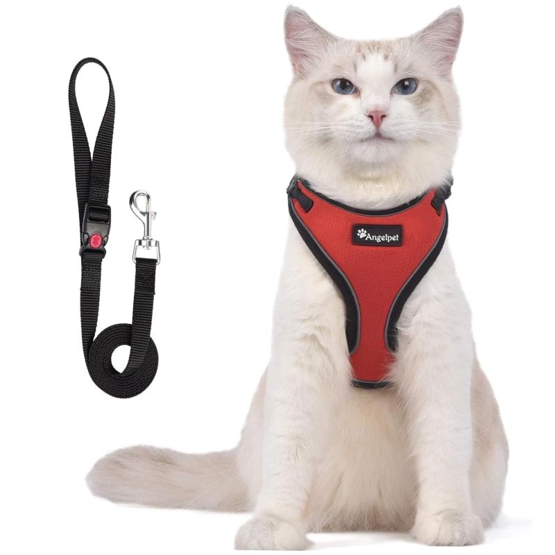 猫 猫用 ハーネス 胴輪 猫具 ねこ ネコ 子猫 子犬 小型犬 散歩 お出かけ 抜けない ベスト ソフト胸あて 軽量 頭を通さずマジックテープで装着 サイズ調節可 夜反射 通気メッシュ (Sサイズ (x 1