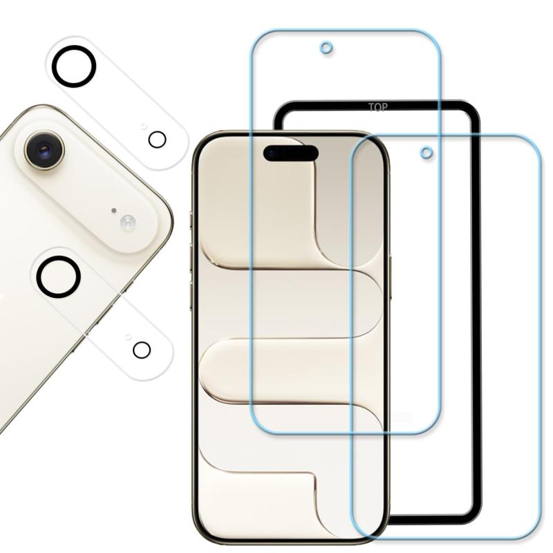 Rakuten - 【2+2枚セット+ガイド枠付き】 KPNS 日本素材製 ブルーライトカット iphone Air 用 ガラスフィルム カメラフィルム カバー 保護フィルム