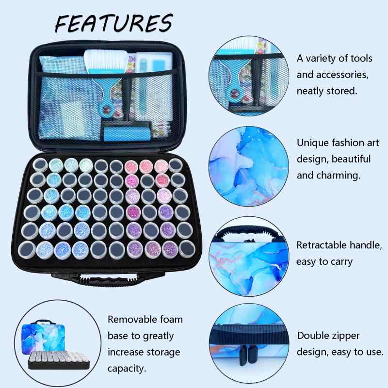 Fokenzary アート ダイヤモンド ペインティング ストレージ コンテナ 60 スロット ダイヤモンド ペインティング キット アクセサリーとツール ポータブル