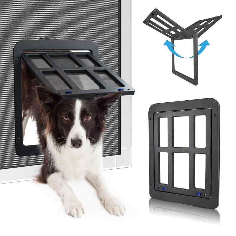 PETLESO 犬用ドア ペット用網戸ドア マグネット式閉鎖 ロック可能 ペットの自由出入り通路 、中大型犬向け、ブラック