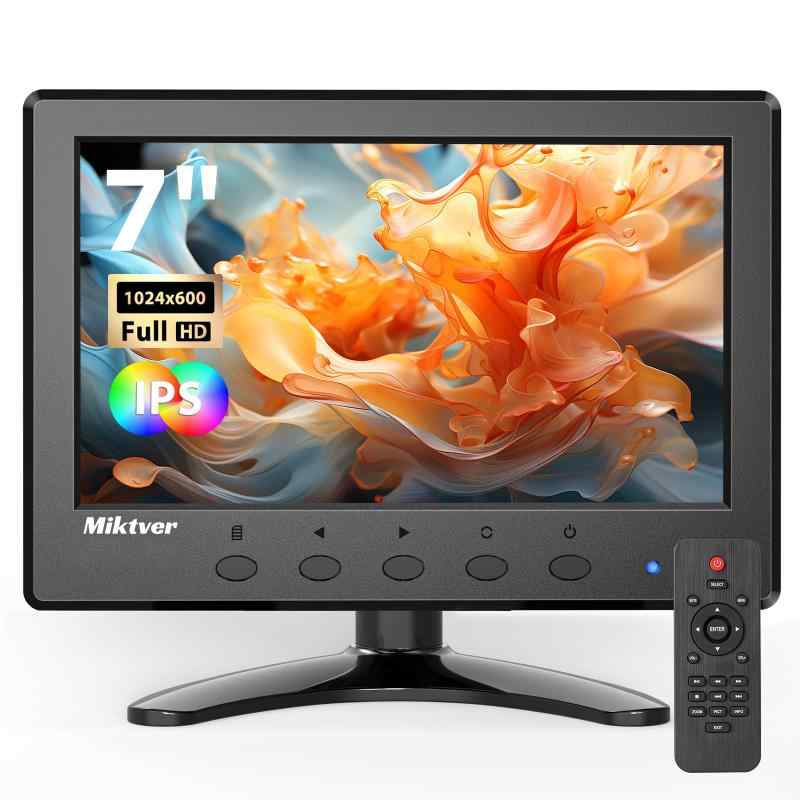 Miktver 7インチ小型モニター 1024 x 600 IPS 178°視野角 液晶PCサブディスプレイ VGA BNC USB HDMIセキュリティCCTVモニター 自宅 オフィス 倉庫監視用 日本語対応 リモコン付け 7インチディスプレイ