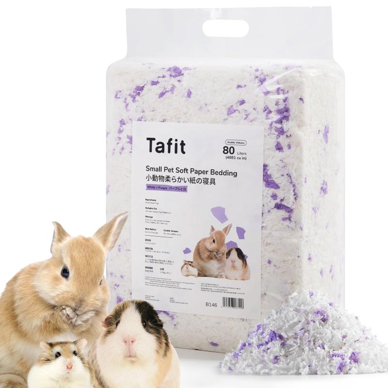 Pet Goods - TAFIT ハムスター 床材 紙 ハムスター マット ペットシーツ 小動物 床材 天然素材 紙 超ふわふわ 消臭 快適 ジャービル モルモット ウサギ ラットに適しています 小動物用 80L 白と紫