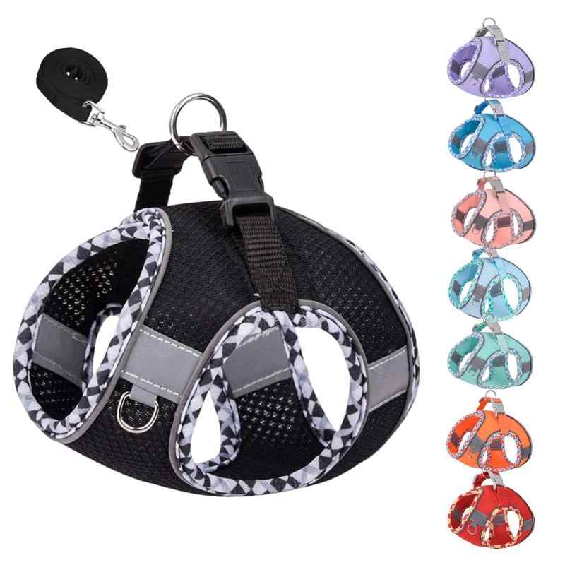 Rakuten - KUVEELA PET 小型犬 猫 中型犬 ハーネス リードセット 牽引ロープ 胸当て 胴輪 ドッグウエア 反射光ストリップ付き メッシュ おしゃれ 調節可能 お散歩 着脱簡単（ブラック M）