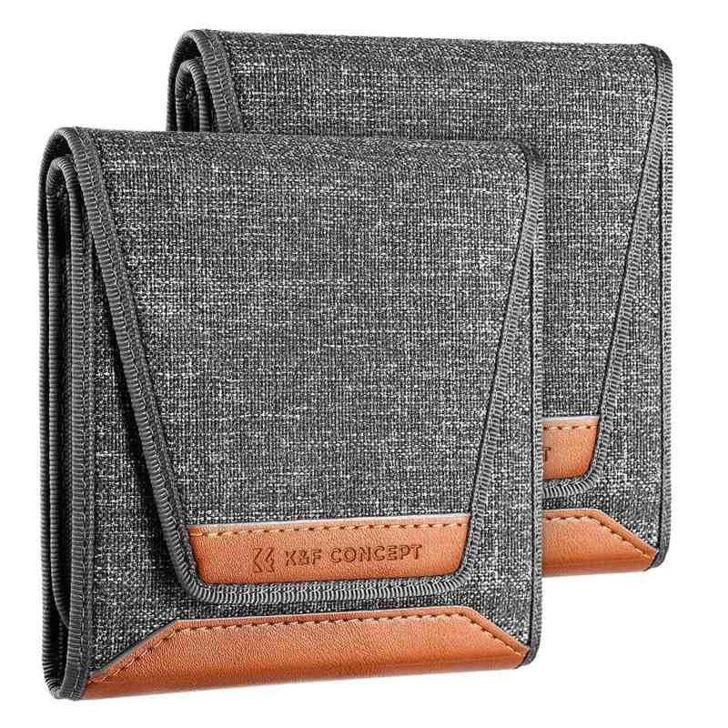 K&F Concept フィルターケース 3枚用 フィルター径82mm対応 円形 カメラ 一眼レフ フィルターレンズケース ポーチ 防水 防塵 折りたたみ 手入れ 保管 管理用品 2個セット