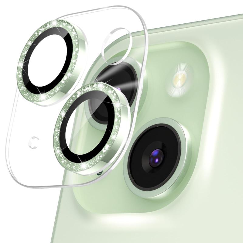 Rakuten - Podick カメラフィルム iPhone 15/15 Plus用 カメラカバー キラキラ 9H強化ガラス アルミ合金 アイフォン15/15Plus用 カメラ保護 ピカピカ キズ防止 耐衝撃 高透過率 黒縁取り 露出オーバー防止 極薄