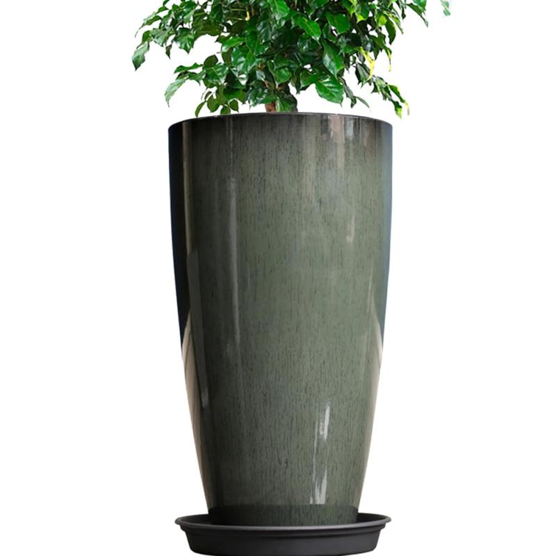 Glynislife 植木鉢 大型 おしゃれ プラスチック 軽量 受け皿付き 屋内 屋外用 高さ53.5 排水穴付き 植木鉢 花 栽培 プレゼント ギフト 母の日 観葉植物 鉢 (陶器模様-グリーン, 高さ約53.5✕外口径