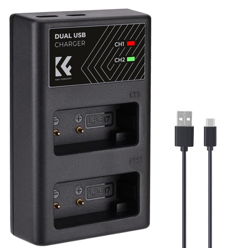 K&amp;F CONCEPT LP-E17 充電器 カメラバッテリー用 充電表示 Type-C USB LC-E17 カメラ電池充電器 Canon対応 EOS R50, EOS RP, EOS R8, EOS R10, EOS R100, EOS M3/M5/M6, Mark II, 77D, 200D, 750D, 760Dなどのキャノン バッテリー【Canon対応バッテリー専用充電器】Canon対応 LP-E17 カメラバッテリーと100%互換性あります。2つの電池を同時にまたは個別に充電できるため、時間を大幅に節約できます。【互換性】カメラモデル: Canon対応 EOS R5, EOS RP, EOS R8, EOS R10, EOS R100, EOS M3, EOS M5, EOS M6, EOS M6 Mark II, 77D, 200D, 750D, 760D, 800D, 8000D、Rebel T8i, T7i, T6i, T6s, SL2, SL3,など【便利な2WAY充電】LP E17バッテリー充電器はmicro-USBとType-Cのデュアルインターフェースを搭載しており、より使いやすくなっています。 （ご注意：Type-C ケーブルのみが付属します。）【安全性高い】 良質な素材で製造されて、6つの保護機能により、バッテリーの過充電、短絡、高温、過電流、過電圧、感電を効果的に防止します。バッテリーをしっかりと守ります。厳密な出荷検査も行います。【充電便利】ラップトップ、パソコン PC、モバイルパワー、車載充電器、壁の充電器等を接続して充電できます。または2つのバッテリーを同時に充電することができます。