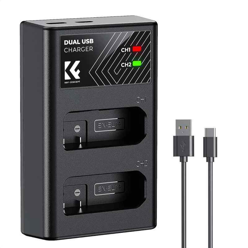 K&amp;F CONCEPT EN-EL14 EN-EL14a バッテリー 充電器 カメラバッテリー用 ニコン対応 カメラ電池 チャージャー MH-24 Type-C USB Nikon対応 D3100 D3200 D3300 D3400 D3500