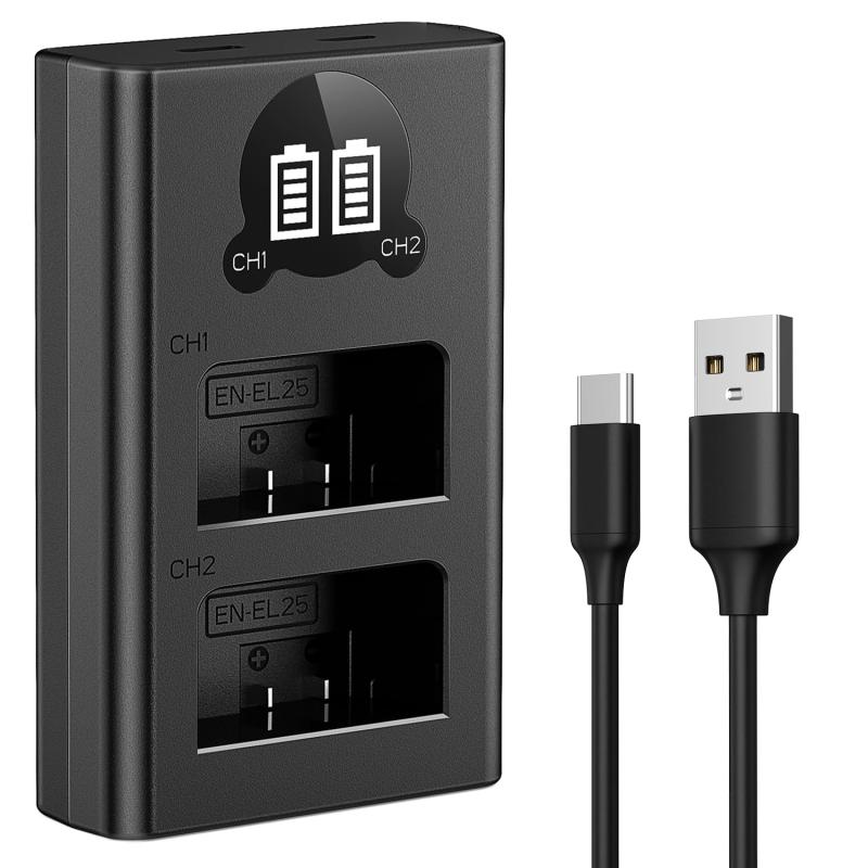 K&amp;F CONCEPT EN-EL25 EN-EL25a バッテリー 充電器 カメラバッテリー用 ニコン対応 ミラレス一眼カメラ 電池 チャージャー Type-C USB Nikon対応 Z50 II、Z50、Z30、Z fc
