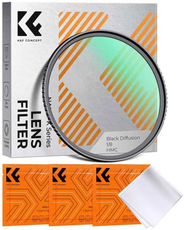 Rakuten - K&F CONCEPT 55mm ブラックミスト1/8フィルター ソフト効果 1/8 コントラスト調整用 ソフト描写用フィルター 多層ナノコーティング 航空アルミ材質 薄枠 3枚クリーニングクロス付き （K シリー