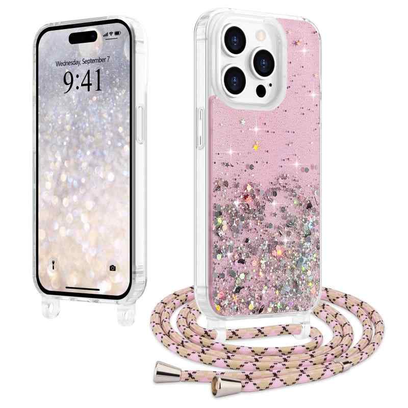 Rakuten - LCHULLE 用の iPhone 14 Pro ケース キラキラ ラメ ショルダー ストラップ付き カバー かわいい グリッター 女の子 韓国 おしゃれ 斜めかけ 肩掛け 軽量 耐衝撃 TPU 落下防止 ネックストラップ 長さ