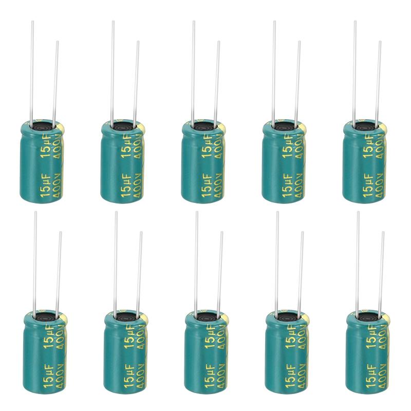 Rakuten - PATIKIL 400V 15uF 電解コンデンサ 10個セット 10x17mm アルミニウム 高周波 電解コンデンサ TV LCDモニター 冷蔵庫 回路基板用 緑色