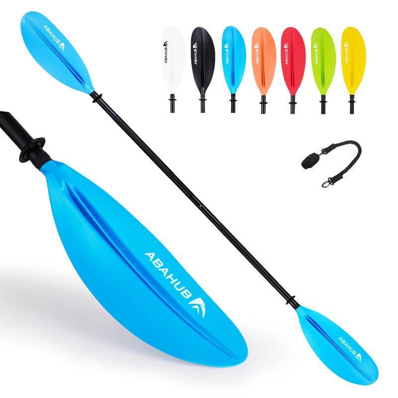 Abahub カヤックパドル ローイング用 230CM カヤックパドル パドルリーシュ付き アルミニウム合金 シャフト ブルー プラスチック ブレード