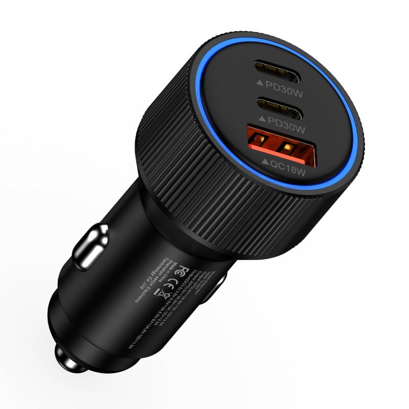 【78W ・3ポート】 USBシガーソケット type-c カーチャージャー 急速充電 車 充電器 PD3.0/QC3.0 DC12・24V車対応【3ポート同時充電対応】USB-C カーチャージャー 3ポートは、PD30W+30W+QC18Wの出力を組み合わせており、単体での使用はもちろん、3台同時に急速充電が可能です。従来の2.4Aカーチャージャーよりも大幅に高速で、例えばiPhone 15の場合、30分の充電で65%まで充電できます。3ポート同時使用時は、出力配分によりパワーが低下する場合があります。【iPhone＆Android対応の超高速充電】車充電器は、PD3.0/QC3.0/AFC/FCPといった最新の急速充電プロトコルに対応。iPhone 16/15/14/13/12/11 Pro Max/13 Mini/SEをはじめ、Samsung Galaxy S24/S22/S21 Ultra/Note 7、AQUOS sense8/7/R8/7、Xperia 5/10 V、Google Pixel 8/7a、iPad Air 2/mini 4、iPad Pro、AirPodsなど、多様なデバイスに最適です。あらゆるガジェットの充電をこれ1台で効率的にサポート【コンパクト設計＆LEDライト付き】シガーソケットUSBは約60 × 32 × 32mmの小型化を実現します。また、LEDライト付きで、いつでも接続状態を確認でき、暗闇でも簡単に見つけることができます。【高い安全性と信頼性】この急速充電対応車載充電器は、過負荷保護チップを内蔵し、過熱・過電流・過電圧・短絡などからデバイスをしっかりガード。さらに、強力なバネ構造を採用したシガーソケットは、走行中の振動にもしっかり対応し、常に安定した充電を可能にします。車内での使用に特化した安全設計で、あらゆるシチュエーションでも安心してお使いいただけます。【セット内容＆12ヶ月の期間】シガーソケット*1。当店でご購入の製品のみ12ヶ月間のサービスをご提供しております。万が一初期不良＆破損などの故障があった場合、お気軽にご連絡ください。