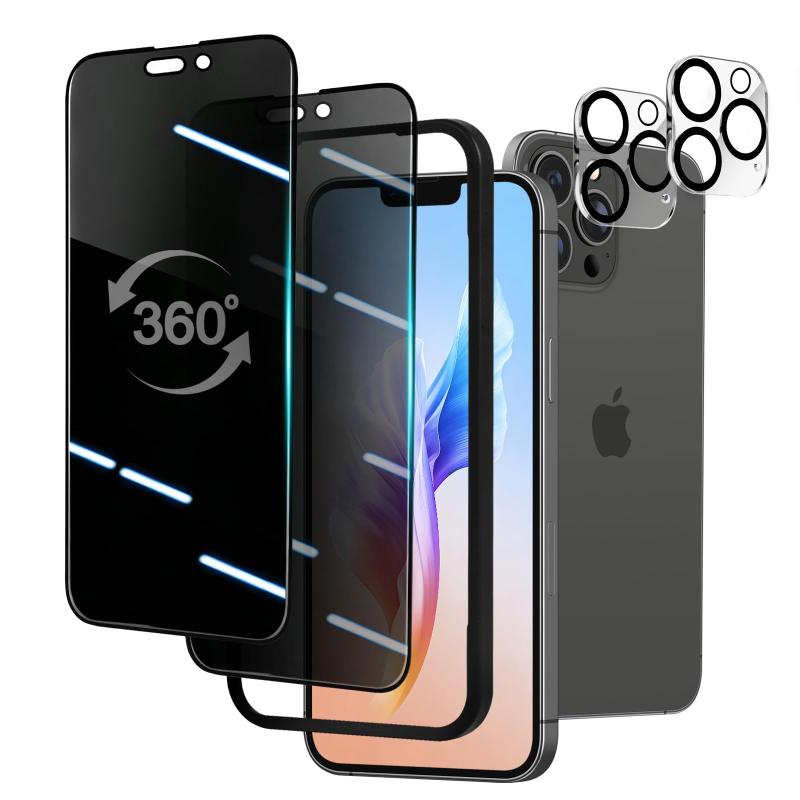 PRTEXLAB【360°覗き見防止】 iPhone15 ProMax 用 ガラスフィルム 360°全方向 あらゆる角度 覗き見防止 アイフォン15 プロマックス用 傷に強い 米軍MIL規格 硬度9H 強化ガラス 耐久性強い プライバシー🌟🌟【対応機種】15 ProMax専用360°覗き見防止ガラスフィルム。(ガラスフィルム2枚+レンズ保護フィルム2枚+ガイド枠+クリーニングセット付き)。初心者でも簡単に貼り付けでき、届いてすぐ使用可能。✨✨【360°覗き見防止正面高透過率】360度全方位で防護、上下左右あらゆる角度からの視線をブロック。電車・通勤・カフェなど人目が気になる場面でもしっかりプライバシー保護。約28°傾斜すると画面が見えなくなり、正面から見ると画面の透過率に影響を与えません。他人を気にせず、安心してLINEや動画を楽しむことができます。👑👑【9H硬度・耐衝撃性抜群・飛散防止】米軍MIL規格、9H硬度強化ガラスを採用して、衝撃を吸収し、画面へのダメージを最小限に抑えます。かばんやポケットのなかで鋭いものにぶつかっても傷が付きにくいです。飛散防止加工により、割れてもガラス破片が飛び散ることなく安心して使えます。⚡⚡【高感度タッチ・0遅延】この覗き見防止フィルムを貼った後も、画面の感度は全く損なわれず、0遅延でスムーズな操作が可能です。あたかもフィルムなしで直接画面に触れているかのような感覚を実現します。Face IDやタッチ操作もスムーズでストレスなし。💖💖【ガイド枠付き・3秒簡単貼り付け】専用ガイド枠で位置ズレなし、誰でも簡単にキレイに貼り付け可能。気泡が入りにくく、初めての方でも失敗しないストレスフリーな貼り付け体験を実現。🎗️🎗️【覗き見防止効果への研究】覗き見防止角度は約28度に設計されており、通勤時などのプライバシー保護を実現しながら、日常使用時の見やすさにも配慮しています。画面が過度に暗くならないよう、繰り返しテストを行い、最適なバランスを追求しました。