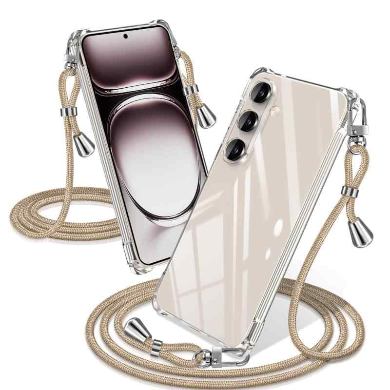 Rakuten - Galaxy S26 ケース クリア ショルダー 耐衝撃 スマホケース ギャラクシーS26 カバー 透明 織りストラップ付き 肩がけ 首掛け 紐付き 縄掛け 斜めがけ クロスボディ 多目的キャリー ファッション