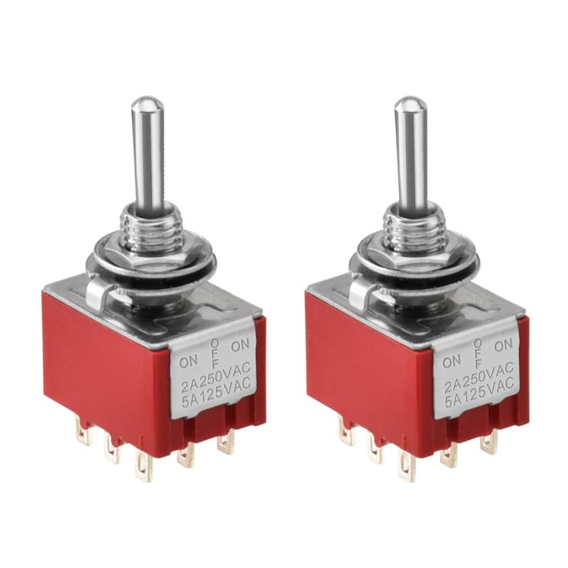 Rakuten - Heschen 2個 ミニチュアトグルスイッチ MTS-303 3PDT ON-OFF-ON 9極 3ポジション 保持型 2A 250V 6A 125V 小型 電子工作 DIY 模型 自動車 汎用
