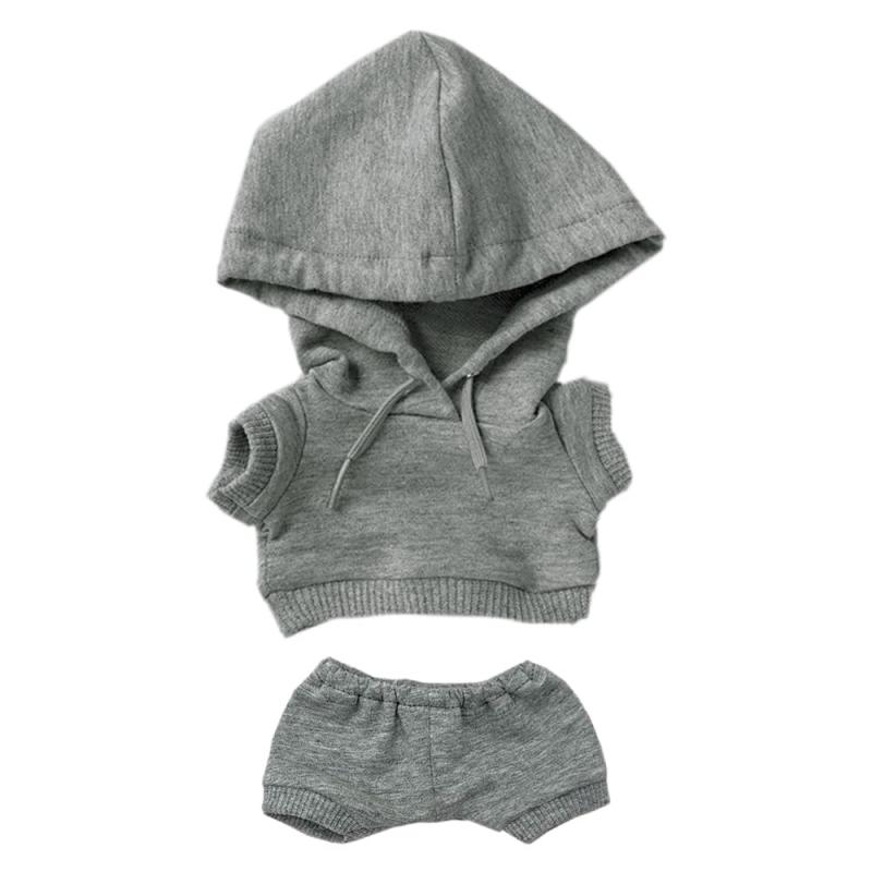 niannyyhouse　15cm ぬいぐるみ 服　ストレッチ　ソリッドカラー　スポーツウェア　パーカー　ズボン　着せ替え　綿人形　アクセサリー (gray, 15cm)