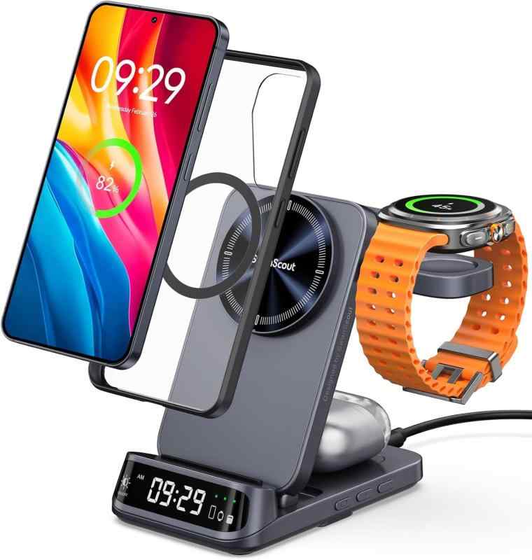 【Galaxy Watch専用】 3in1 マグセーフ充電器、Galaxy Watch 8/Ultra/7/6/5/4対応、Samsung S26/S25/S24/S23/S22/Note/Z Flip対応、ギャラクシーウォッチ スタンド、折りたたみ式