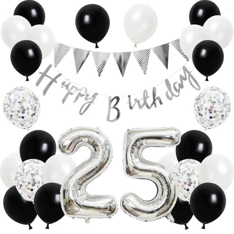 Rakuten - 誕生日 バルーン 風船セット 飾り付け 25歳 happy birthday ガーランド バースデー 飾り ハッピーバースデー 大きい数字 紙吹雪風船 パーティー プレゼント サプライズ 大人 男の子 女の子 ブラ