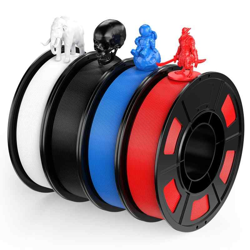 Entina 4色PLA 3Dプリンターフィラメント、寸法精度+/- 0.02mm、1.75mm、250g。3Dプリンター用3Dプリンターフィラメントバンドル、4色 * 250g - 黒、白、赤、青