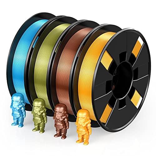 Entina 3Dプリンター用PLAフィラメント1.75mm シルク調 4色セット、FDM 3Dプリンター用 高光沢、寸法精度±0.02mm、200g×4巻 マルチカラー材料（シルク調-赤銅／青銅／金／ロイヤルブルー）