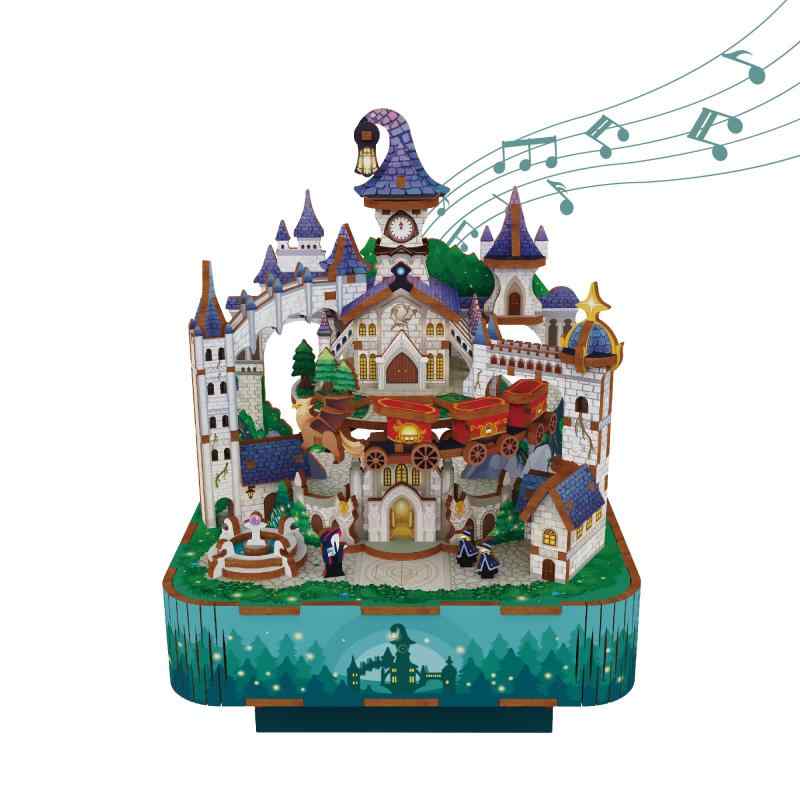 Tonecheer オルゴール 立体パズル 3D木製パズル DIY音楽ボックス 組み立て 回転式オルゴール 時計仕掛け 発条 ウッド クラフト 大人 誕生日 ギフトアイデア（マジカルキャッスル）