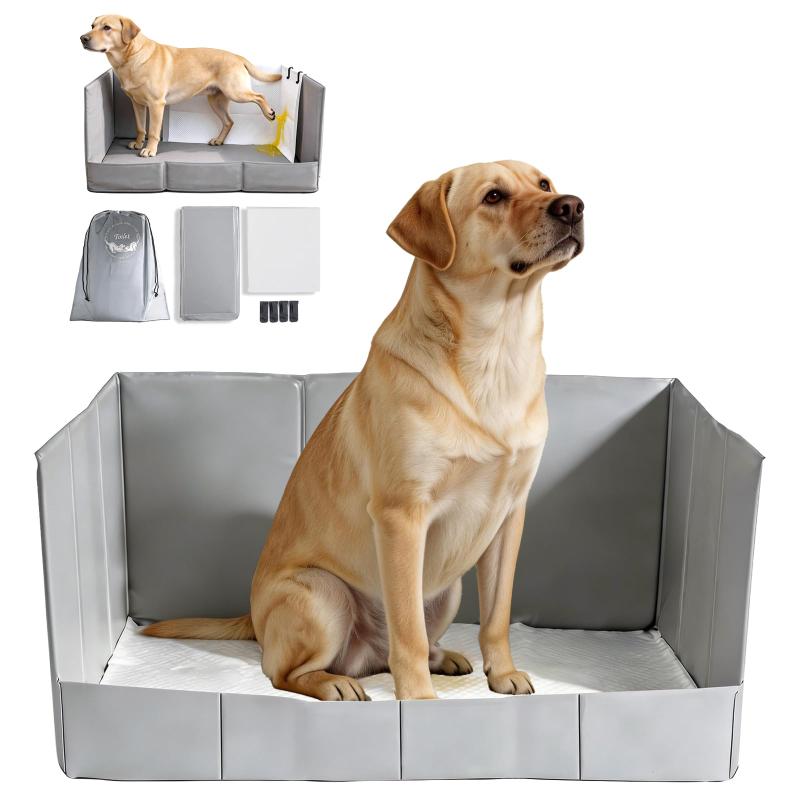 MEEXPAWS 犬 トイレ 囲い付き 犬用トイレトレー はみ出し防止 飛び散り防止 XLサイズ (111×84×40cm) トイレトレー ワイド 特大犬 大型犬 ペットトイレトレー 犬トイレ トイレトレー 犬 といれ 室内用 防水 折りたたみ式 グレー