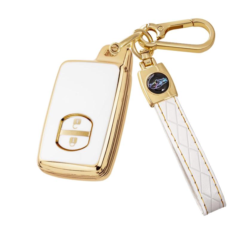 Rakuten - [Unhoke] プリウス キーケース 30系 アクア キーカバー プリウスα 86 ヴィッツ カローラ スマートキーケース キーホルダー TPU 軽量 傷防止 2ボタン おしゃれ (金白)