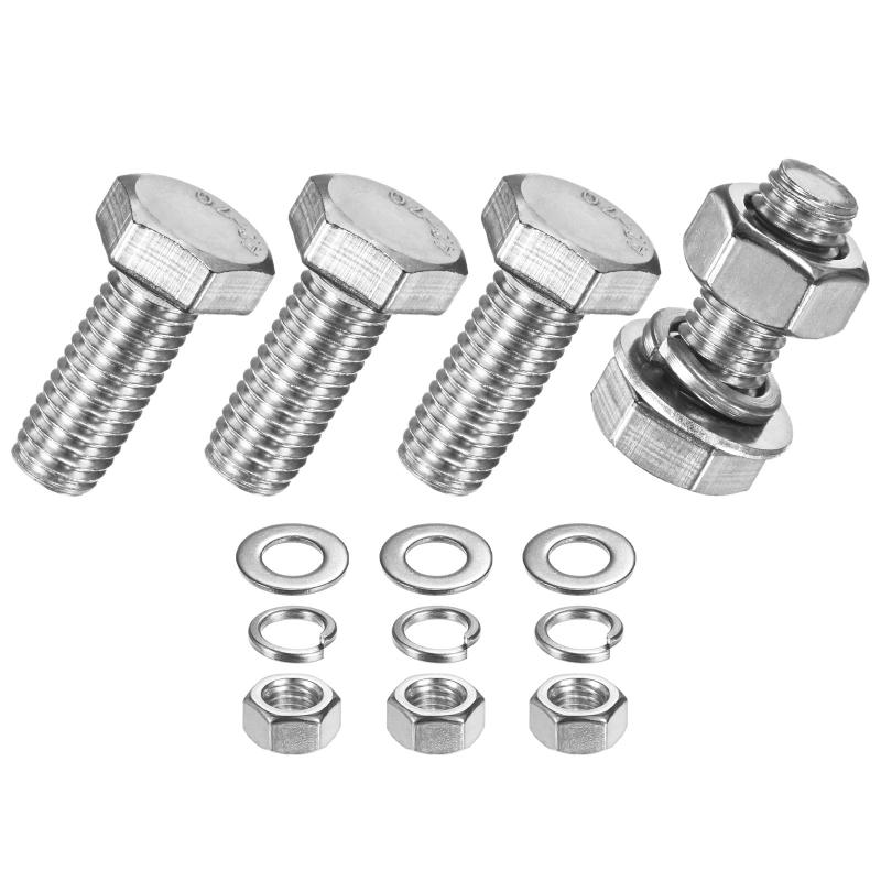 Rakuten - M METERXITY 4セット 六角ボルト M10 ボルト M10×25mm ナット ロックワッシャー 平座金 ステンレス 六角頭ネジ 全ねじ 耐久性 防錆 産業 部品 機械 シルバー