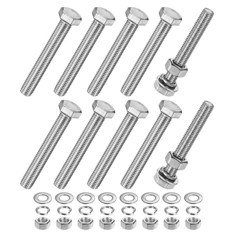 Rakuten - M METERXITY 10セット 六角ボルト M10 ボルト M10×75mm ナット ロックワッシャー 平座金 ステンレス 六角頭ネジ 全ねじ 耐久性 防錆 産業 部品 機械 シルバー