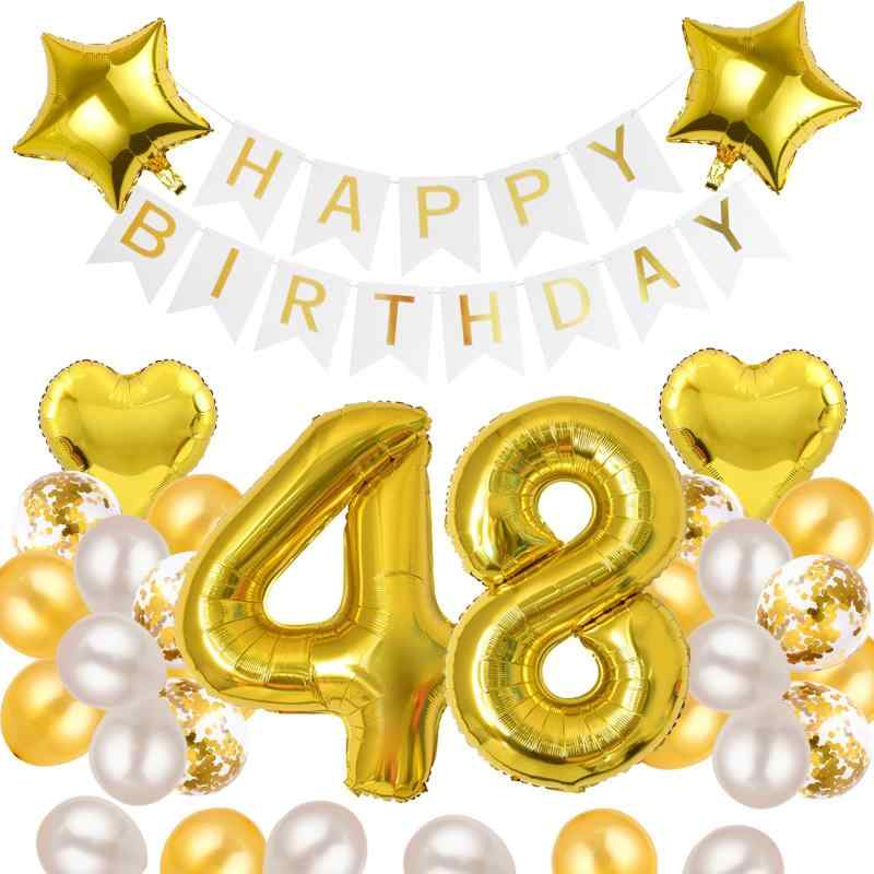 Rakuten - 48歳 誕生日 バルーン 風船 飾り付け セット 数字バルーン 48 HAPPY BIRTHDAYガーランド ハート風船 紙吹雪風船 バースデーバルーン 大人 男の子 女の子 ゴールド