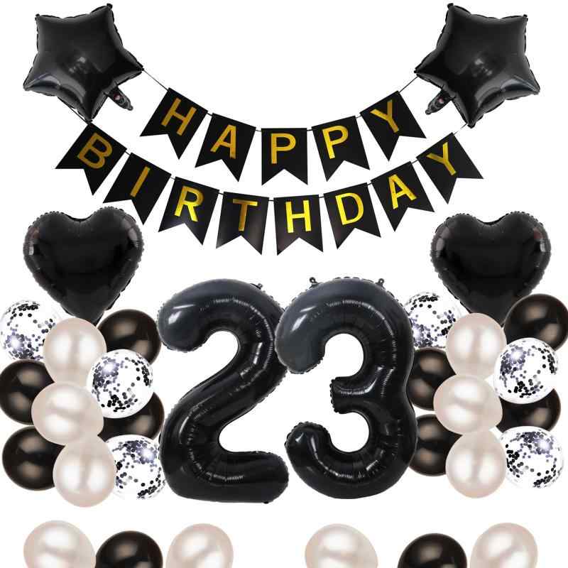 樂天商城 - 23歳 誕生日 バルーン 風船 飾り付け セット 数字バルーン 23 HAPPY BIRTHDAYガーランド ハート風船 紙吹雪風船 バースデーバルーン 大人 男の子 女の子 ブラック