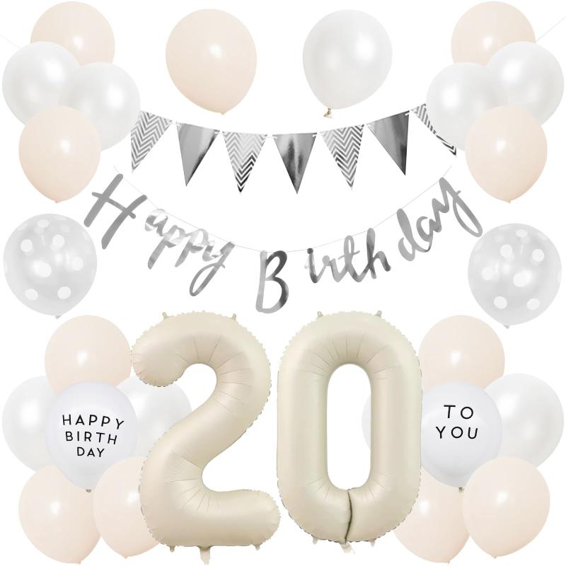 Rakuten - 誕生日 バルーン 風船セット 飾り付け 20歳 happy birthday ガーランド バースデー 飾り ハッピーバースデー 大きい数字 紙吹雪風船 パーティー プレゼント サプライズ 大人 女の子 くすみホワイ