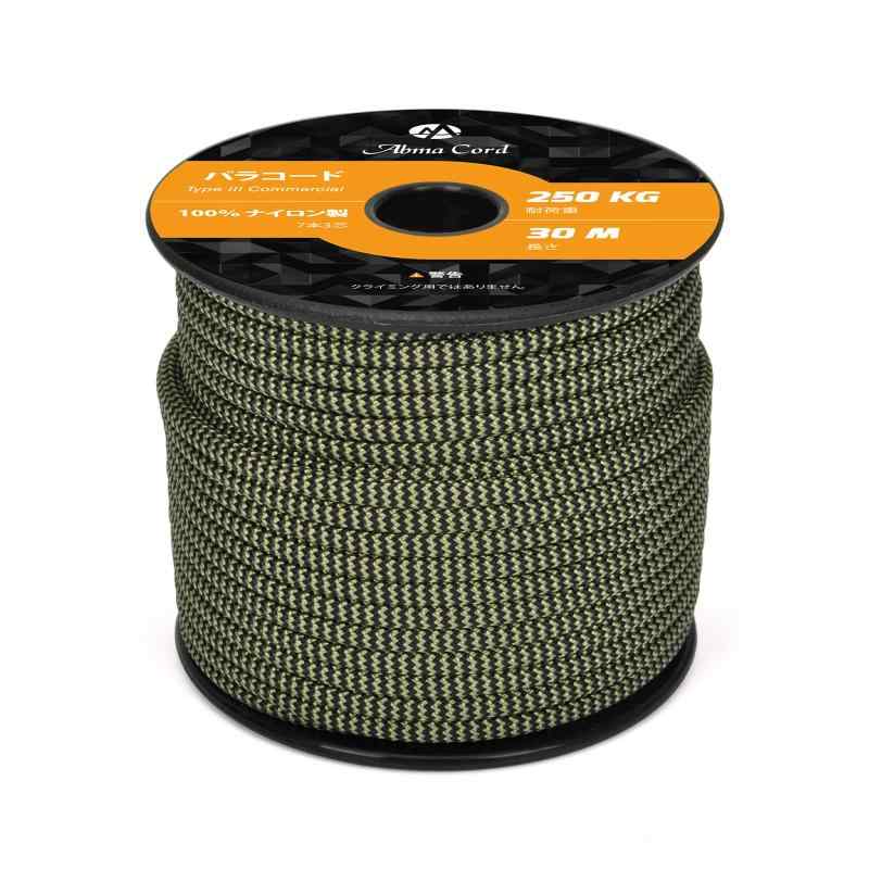 Abma Cord パラコード 4mm 7芯 耐荷重250kg 100%ナイロン 30M - アボカド＆ブラック