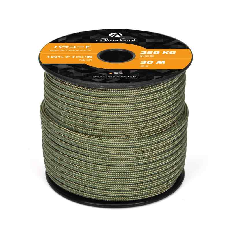 Abma Cord パラコード 4mm 7芯 耐荷重250kg 100%ナイロン 30M - ストライプ＃ダークグリーン＆ゴールド直径 - 約4mm長さ - 30m (100 feet)耐荷重 - 250kg (550 lbs)ロープ表地 - 32打ち内芯 - 7芯Type III、100%ナイロン軽量 &amp; 丈夫UV &amp; ふしょく 耐性
